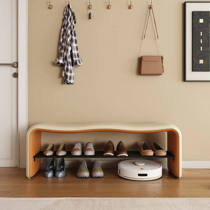 2-Seat Upholstered Metal Solid Color Storage Entryway Bench