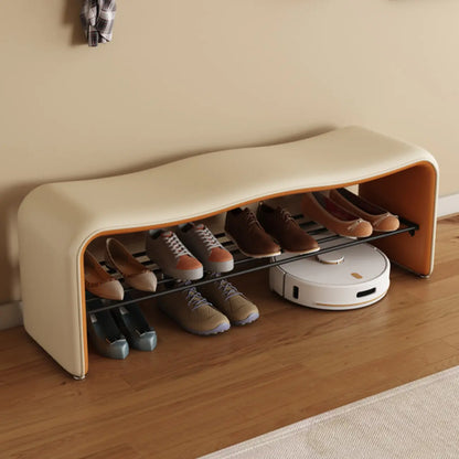 2-Seat Upholstered Metal Solid Color Storage Entryway Bench