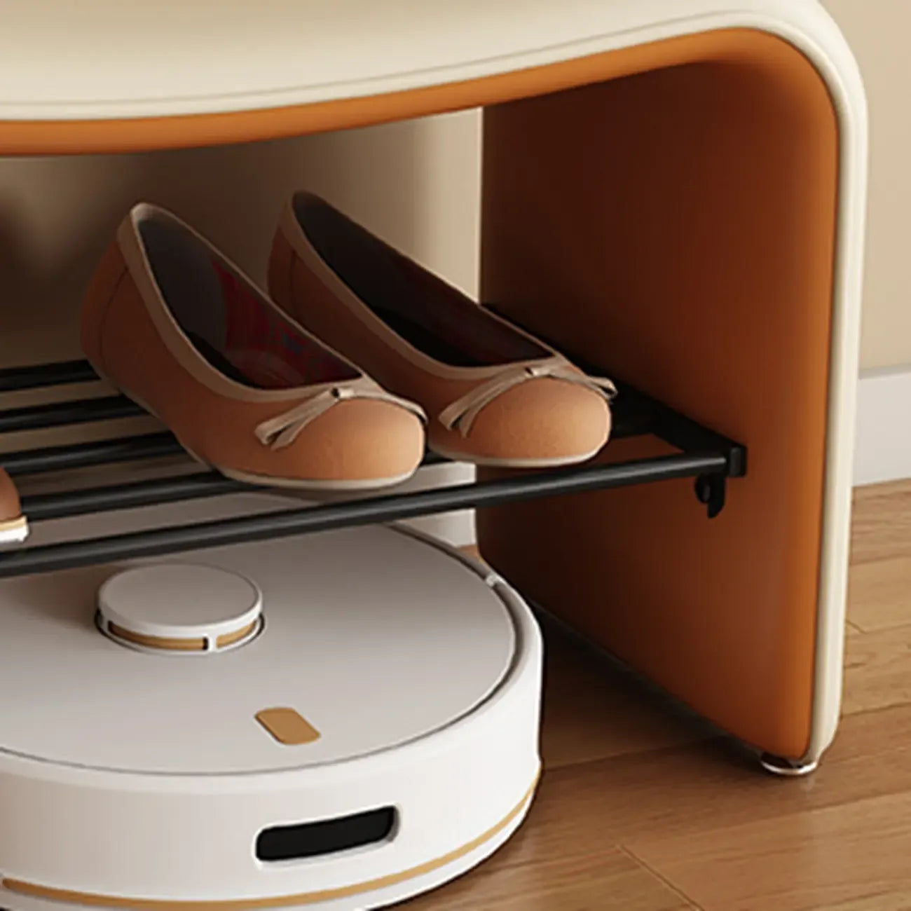 2-Seat Upholstered Metal Solid Color Storage Entryway Bench