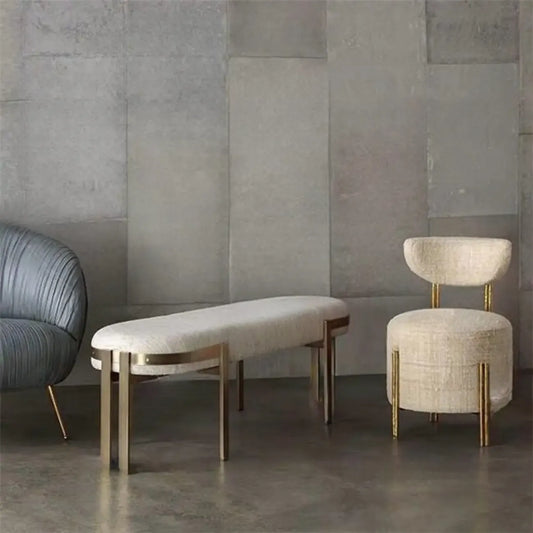 Comfort Beige Oval Metal Upholstered Entryway Bench