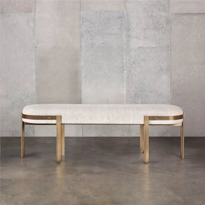 Comfort Beige Oval Metal Upholstered Entryway Bench