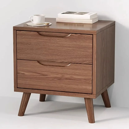 Traditional Wooden Nut-Brown Bedside Double Drawer Nightstand