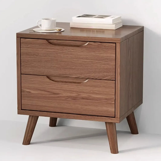 Traditional Wooden Nut-Brown Bedside Double Drawer Nightstand