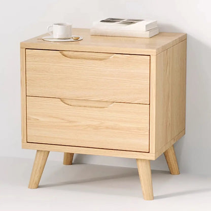 Traditional Wooden Nut-Brown Bedside Double Drawer Nightstand