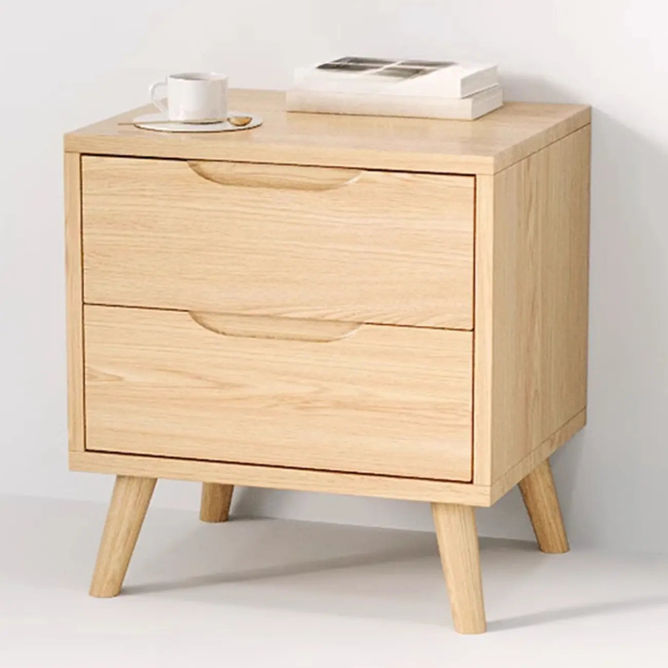 Traditional Wooden Nut-Brown Bedside Double Drawer Nightstand