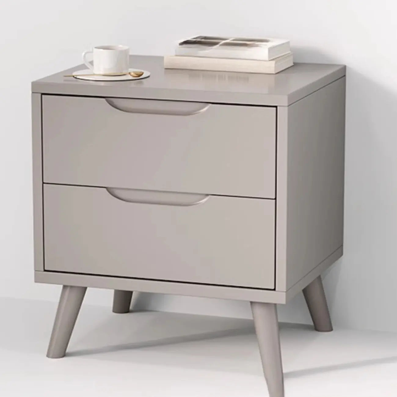 Traditional Wooden Nut-Brown Bedside Double Drawer Nightstand