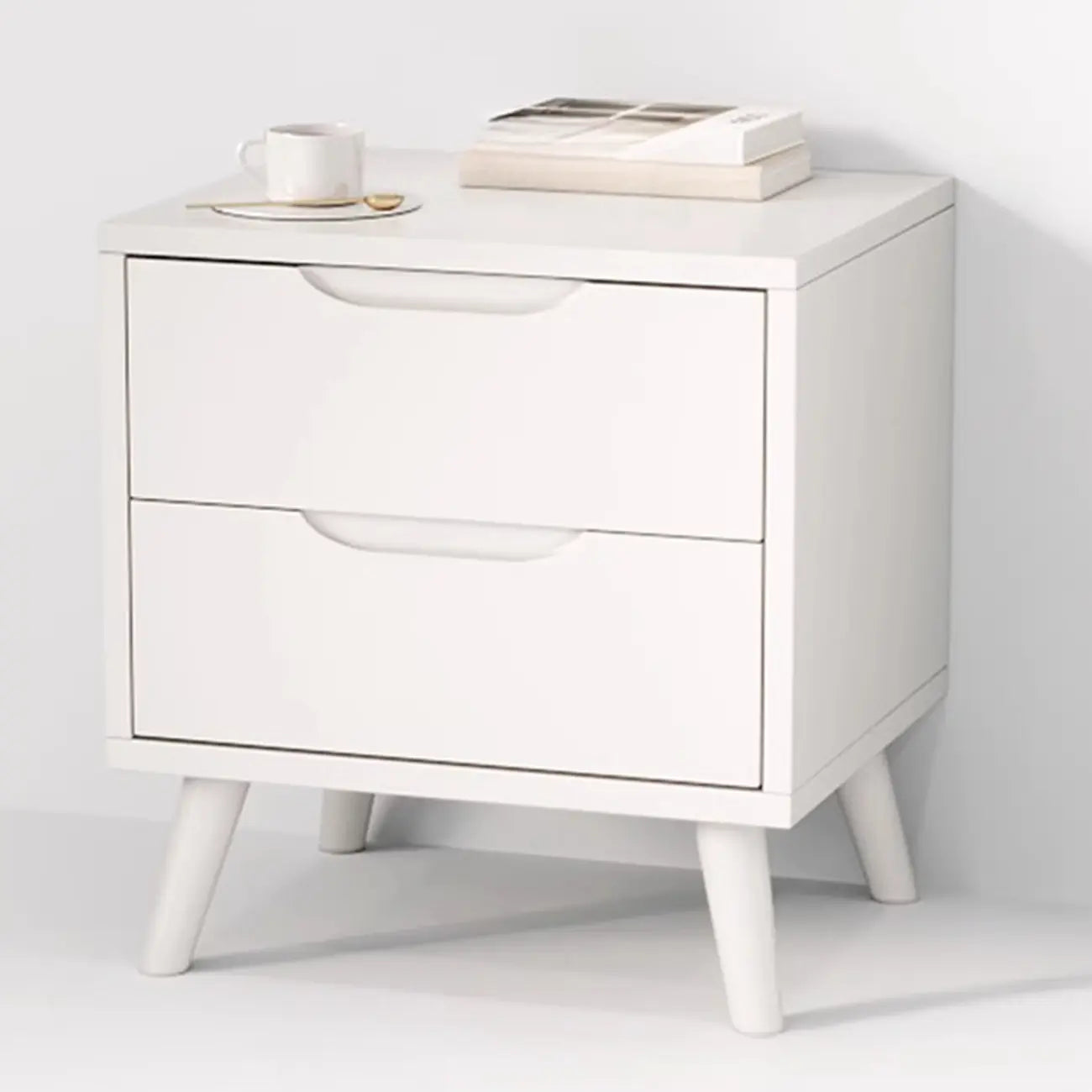 Traditional Wooden Nut-Brown Bedside Double Drawer Nightstand