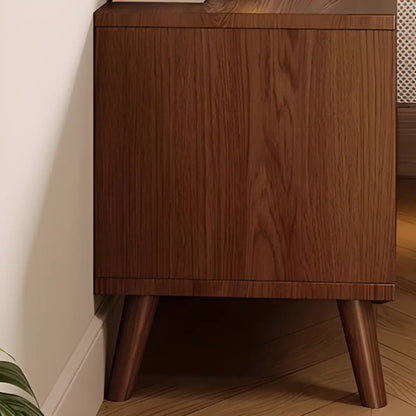 Traditional Wooden Nut-Brown Bedside Double Drawer Nightstand