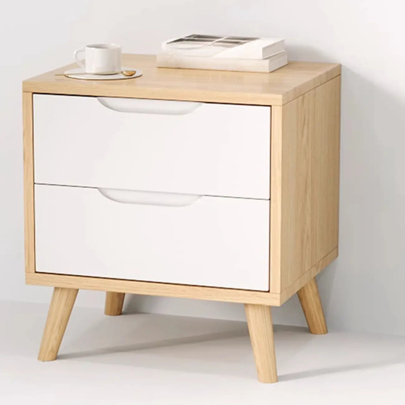 Traditional Wooden Nut-Brown Bedside Double Drawer Nightstand
