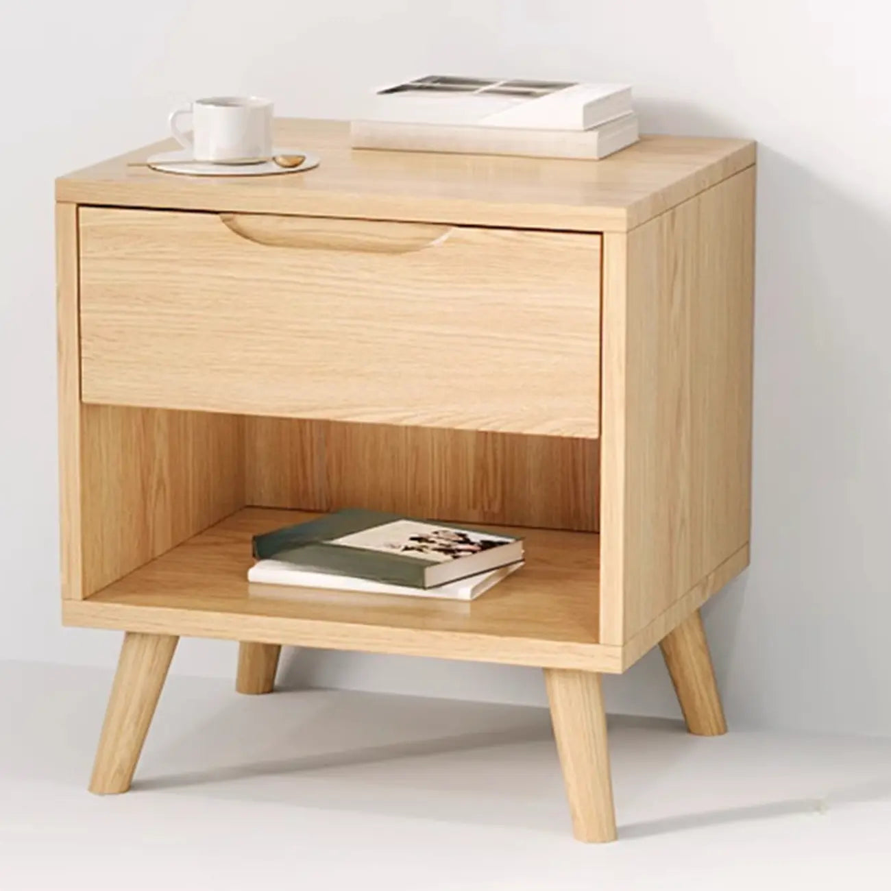 Traditional Wooden Nut-Brown Bedside Double Drawer Nightstand