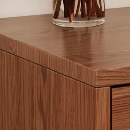 Traditional Wooden Nut-Brown Bedside Double Drawer Nightstand