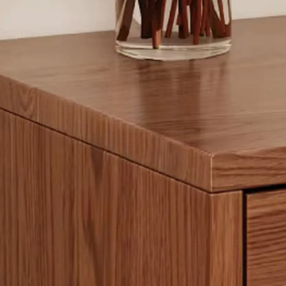 Traditional Wooden Nut-Brown Bedside Double Drawer Nightstand