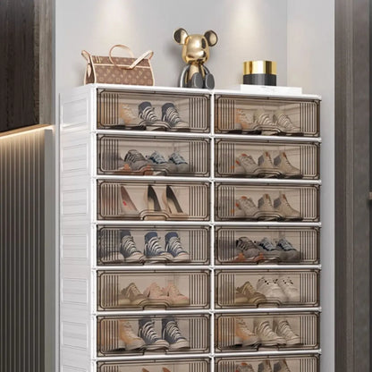 Durable Flip-up Glam Plastic Clear Shoe Boxes Stackable