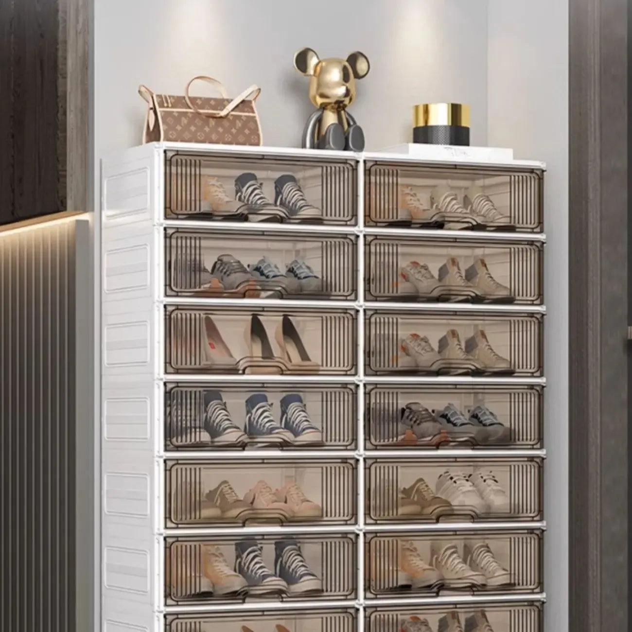 Durable Flip-up Glam Plastic Clear Shoe Boxes Stackable