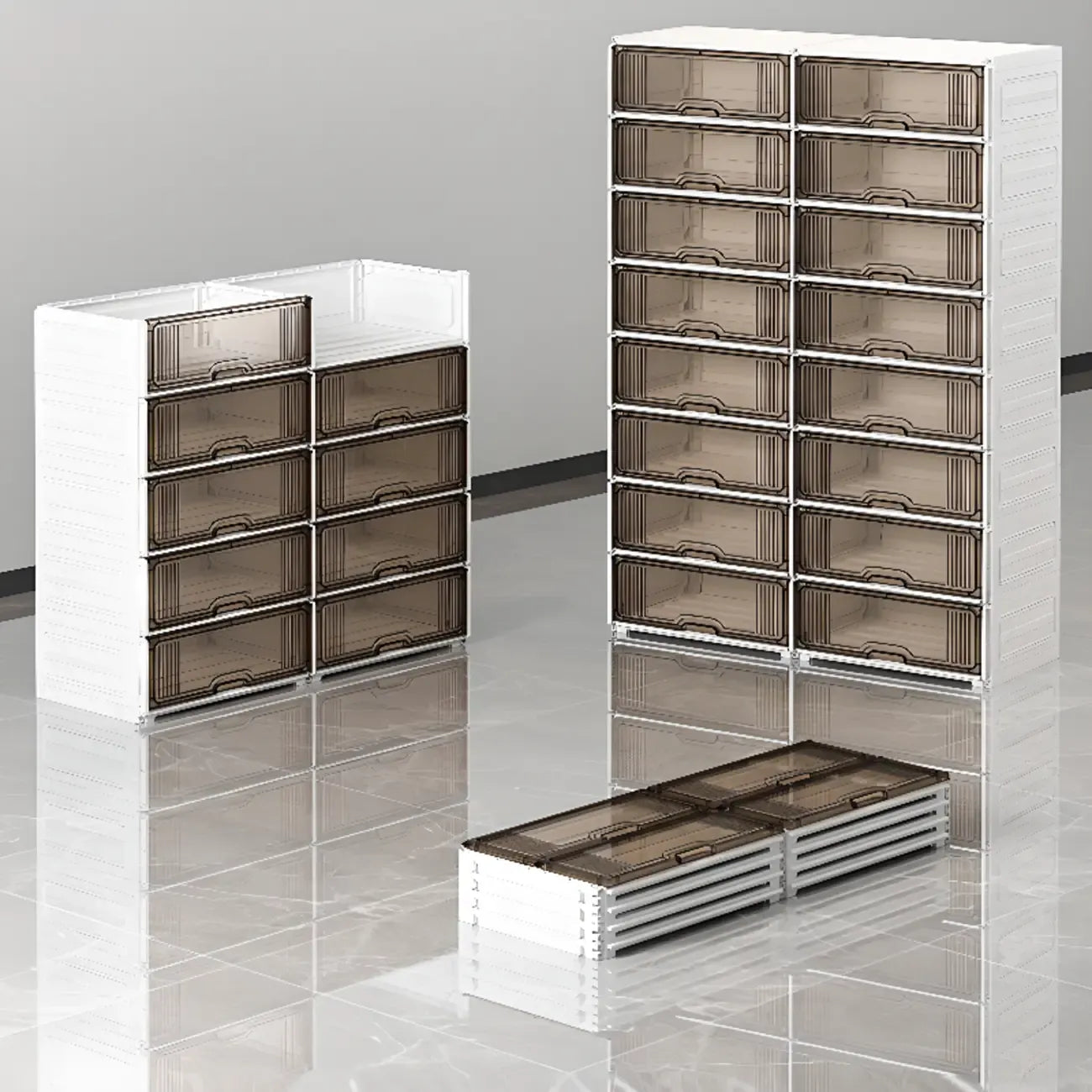 Durable Flip-up Glam Plastic Clear Shoe Boxes Stackable