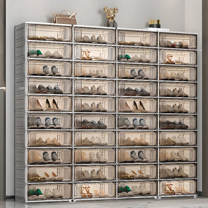 Durable Flip-up Glam Plastic Clear Shoe Boxes Stackable