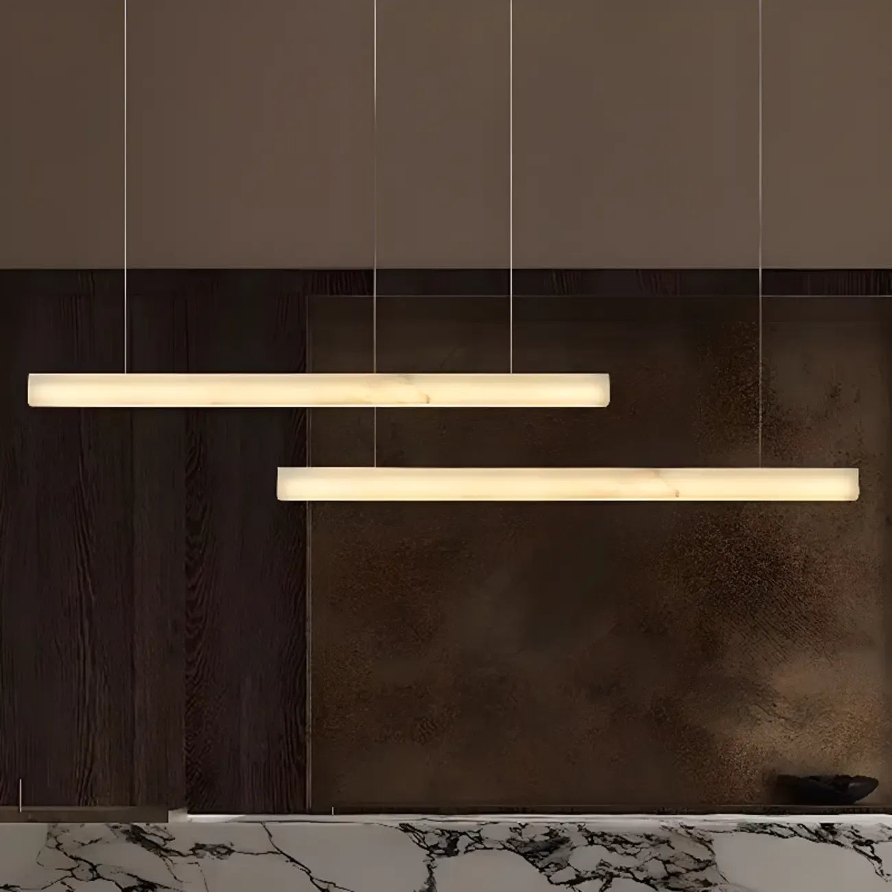 White Rectangle Stone LED Hanging Island Light