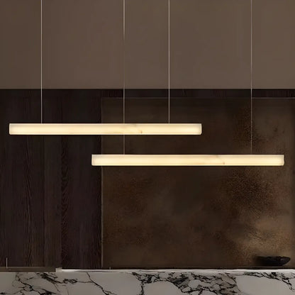 White Rectangle Stone LED Hanging Island Light