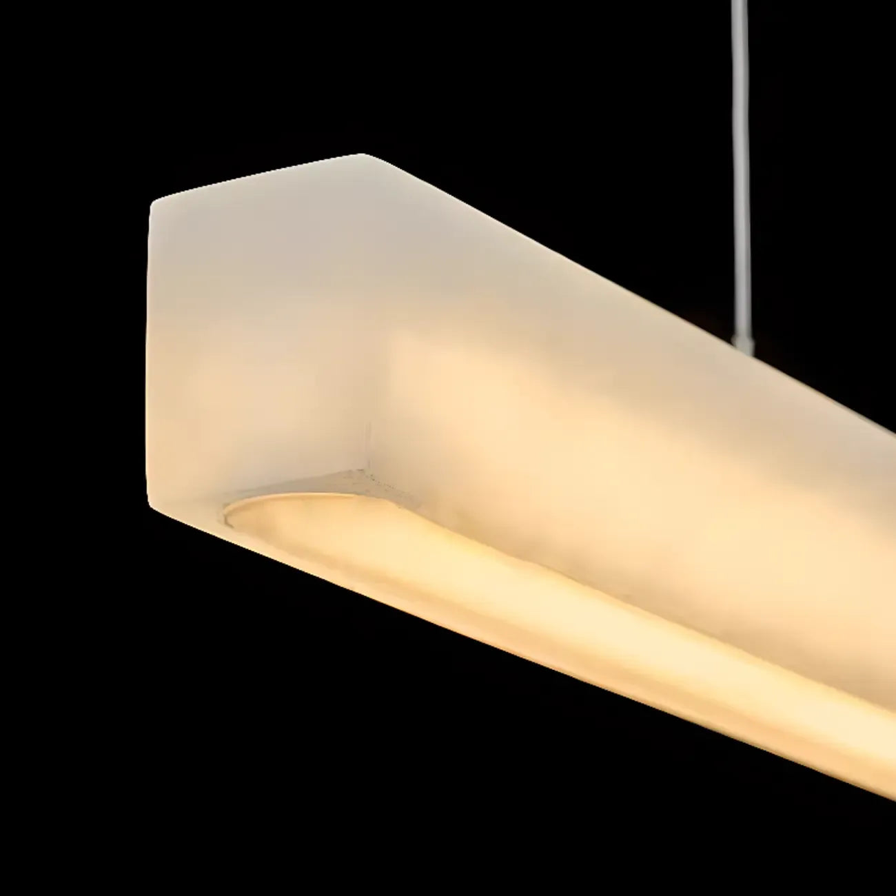 White Rectangle Stone LED Hanging Island Light