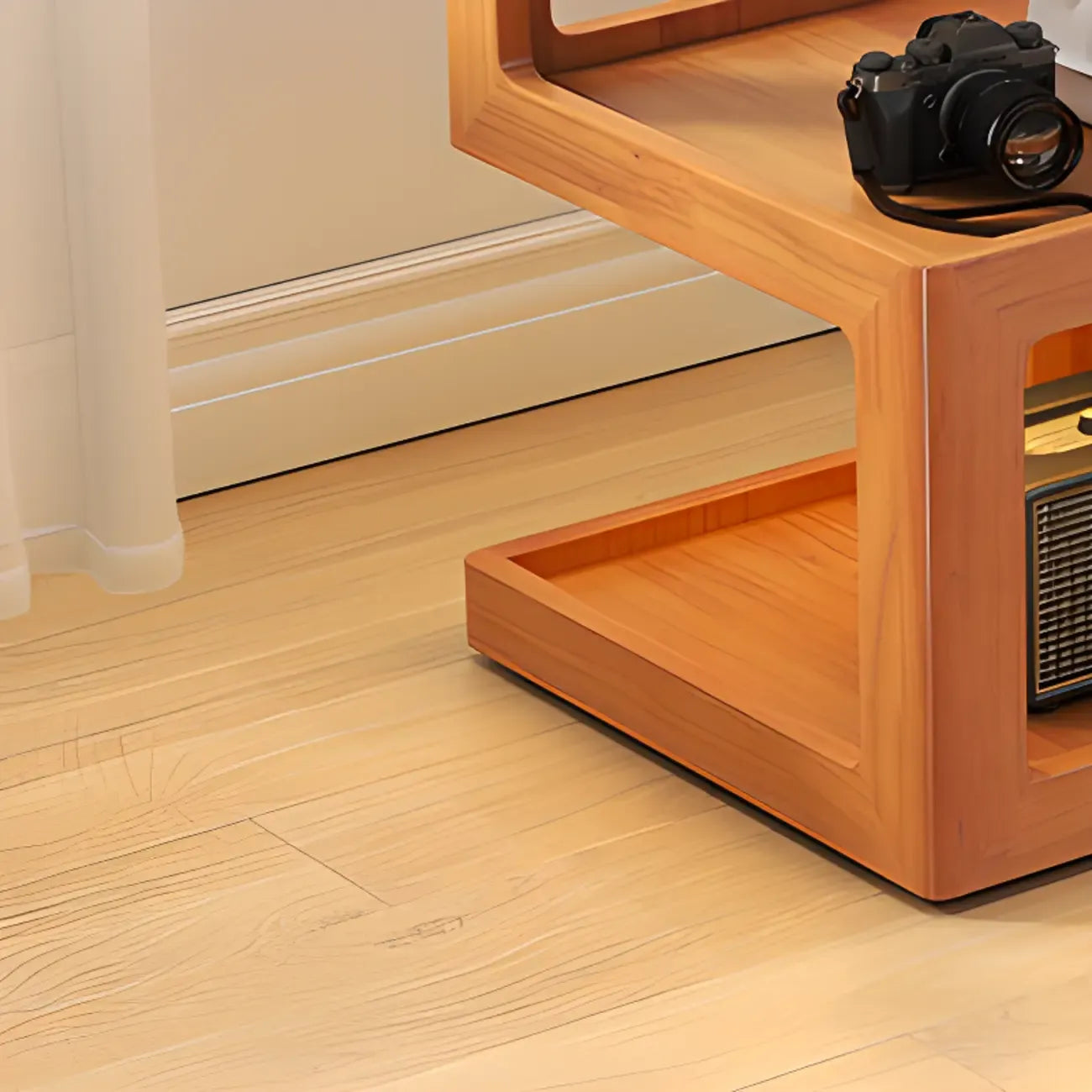 Organic Wood Bedside Cabinet with Glass Top Nightstand