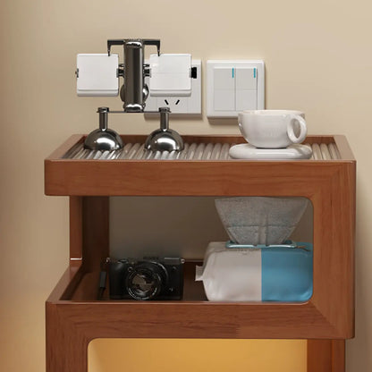 Organic Wood Bedside Cabinet with Glass Top Nightstand