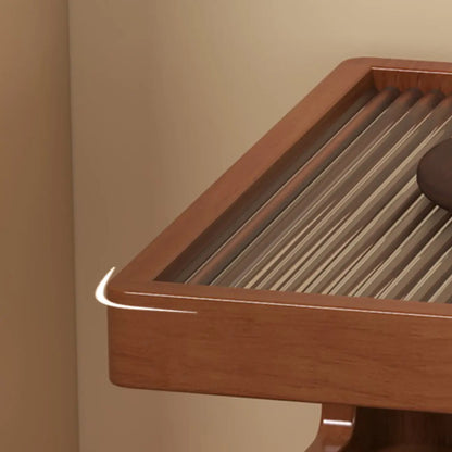 Organic Wood Bedside Cabinet with Glass Top Nightstand