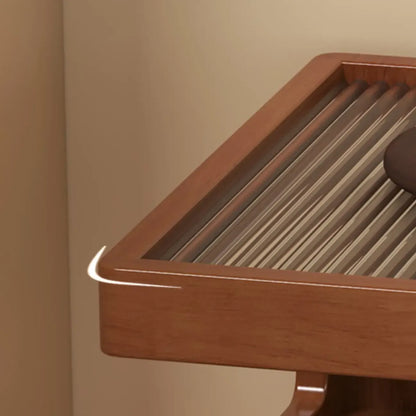 Organic Wood Bedside Cabinet with Glass Top Nightstand