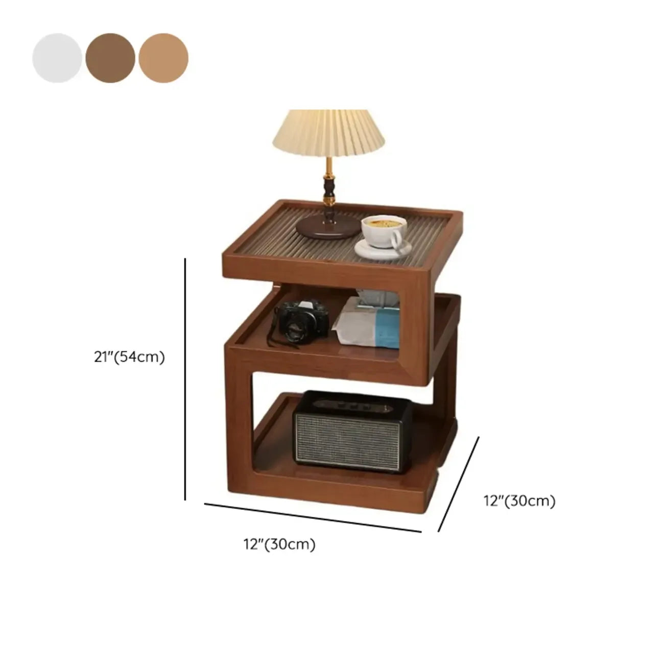 Organic Wood Bedside Cabinet with Glass Top Nightstand