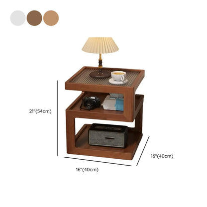 Organic Wood Bedside Cabinet with Glass Top Nightstand