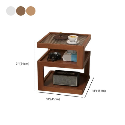 Organic Wood Bedside Cabinet with Glass Top Nightstand