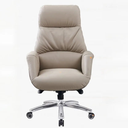 Beige Genuine Leather Swivel Ergonomic Chair with High-Back