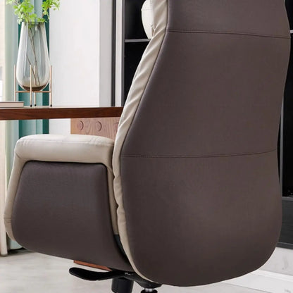 Beige Genuine Leather Swivel Ergonomic Chair with High-Back
