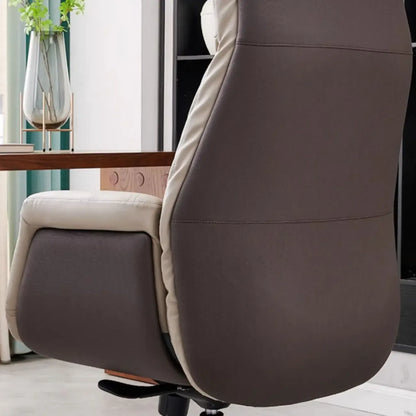 Beige Genuine Leather Swivel Ergonomic Chair with High-Back