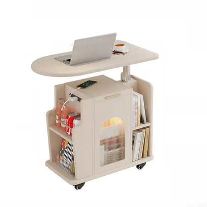 Adjustable White Wood Multi-Functional Side Table with Wheels