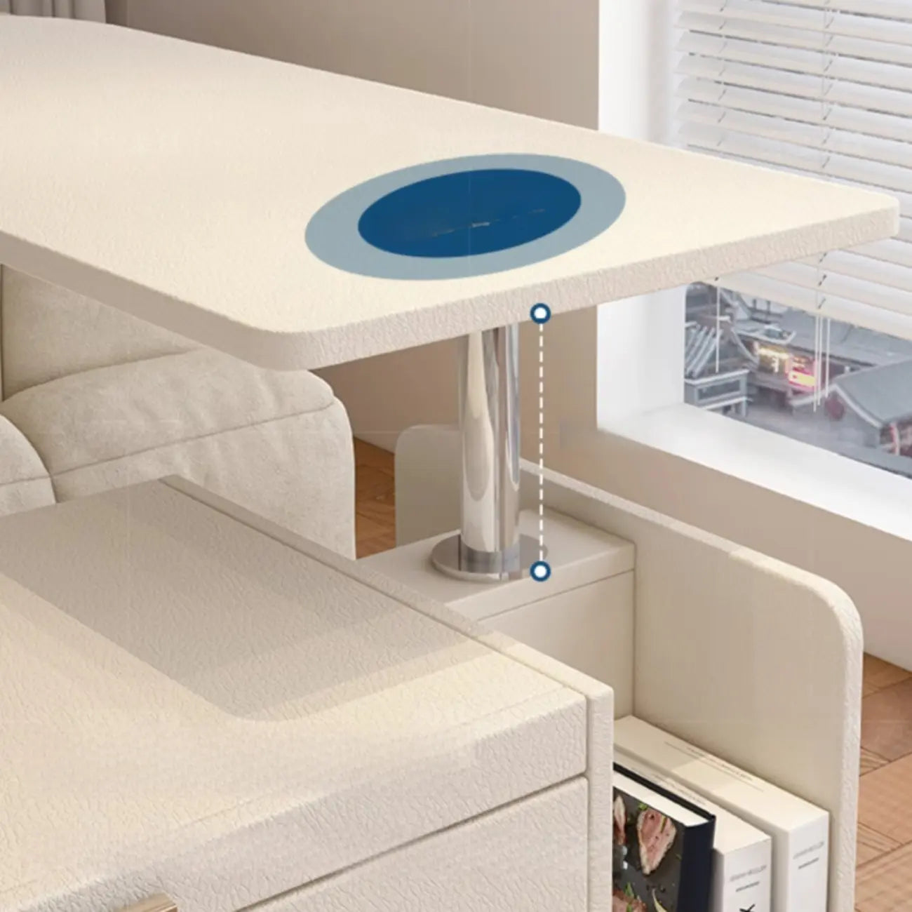 Adjustable White Wood Multi-Functional Side Table with Wheels