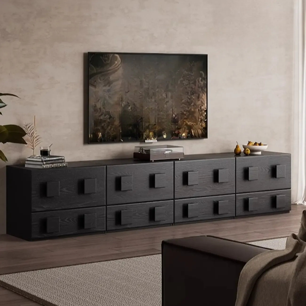 Living Room Brown 2-Tier Rectangular Wooden TV Stand