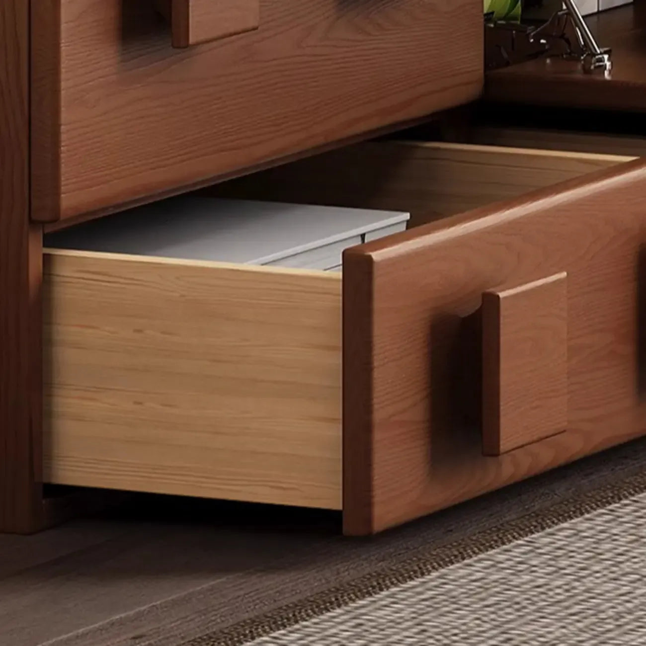 Living Room Brown 2-Tier Rectangular Wooden TV Stand