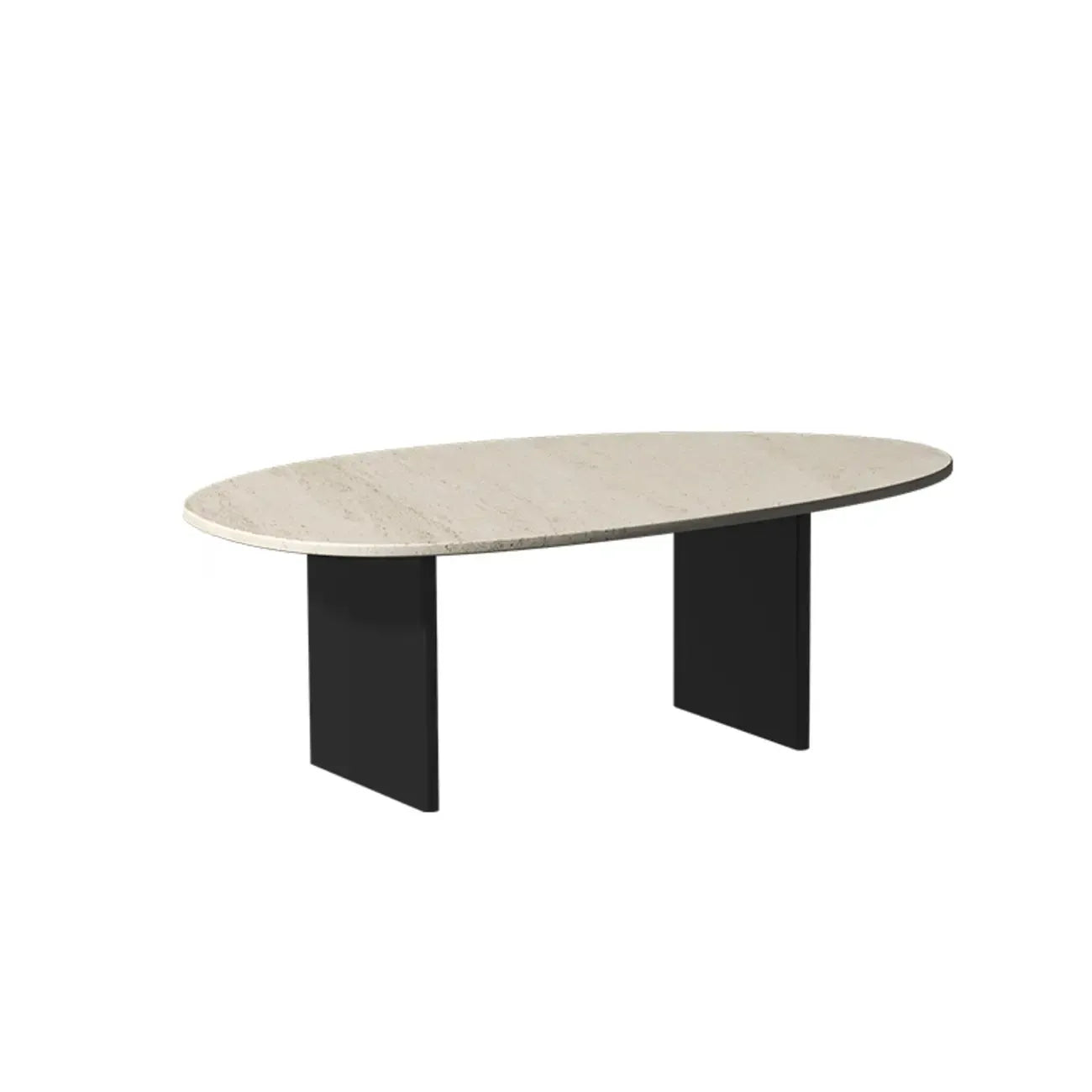 Minimalist Beige Travertine Round Coffee Table in Wood Base