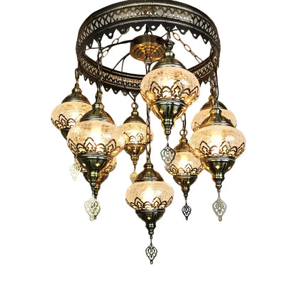 Retro 9-Light Bronze Glass Elliptical Chandelier