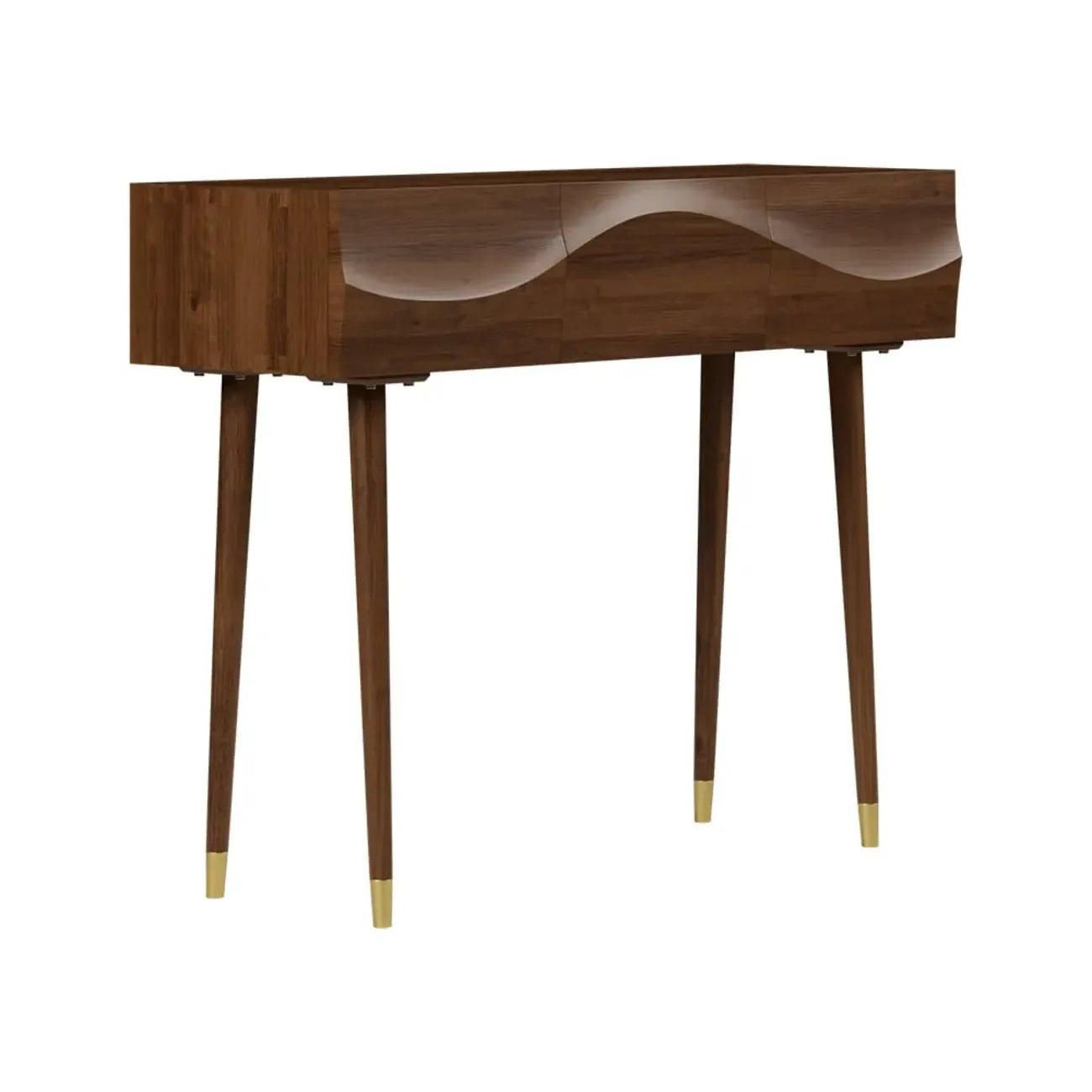 Retro Wave Carved Walnut Wooden 3 Drawers Console Table