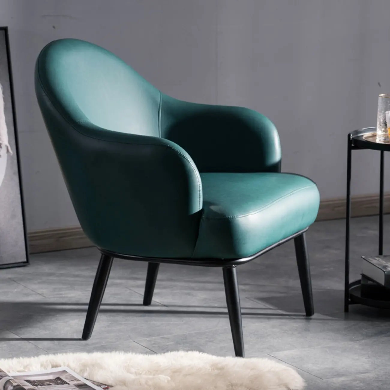 Modern Barrel Chair Faux Leather Living Room