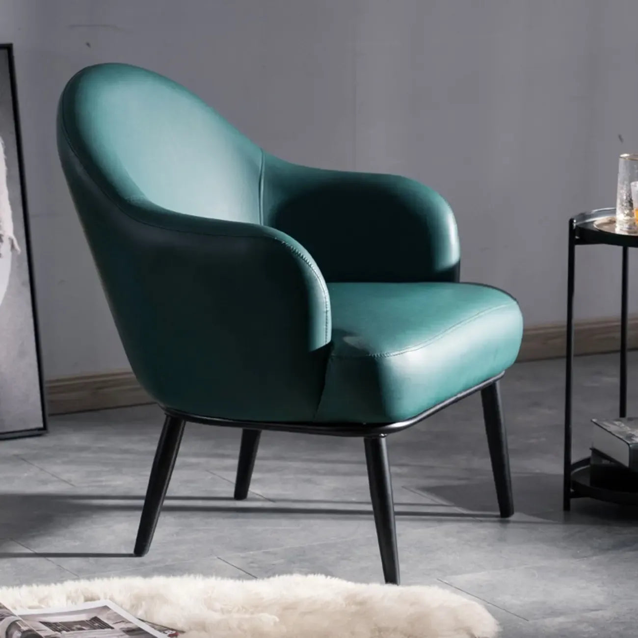 Modern Barrel Chair Faux Leather Living Room
