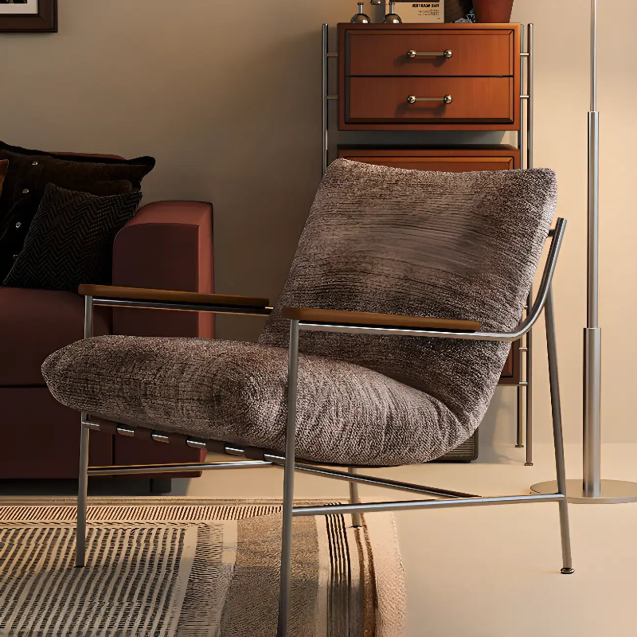 Mid-Century Modern Chenille Metal Frame Accent Chair