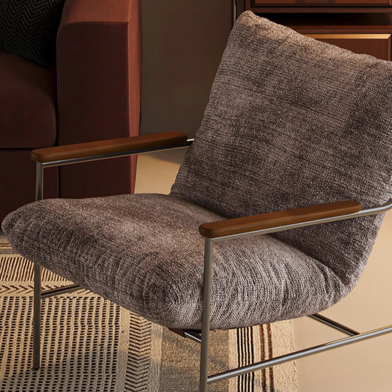 Mid-Century Modern Chenille Metal Frame Accent Chair