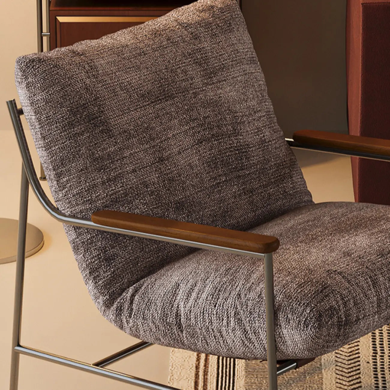 Mid-Century Modern Chenille Metal Frame Accent Chair