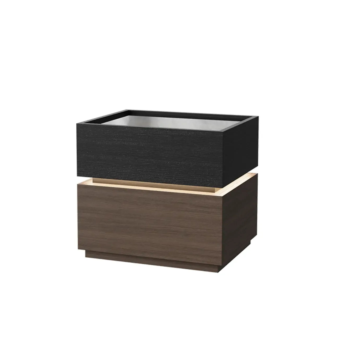 Illuminated Modern Wood Glass Nightstand Storage