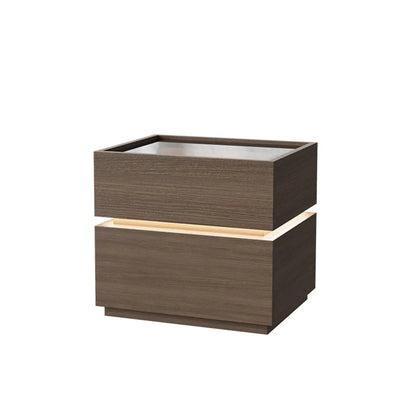 Illuminated Modern Wood Glass Nightstand Storage