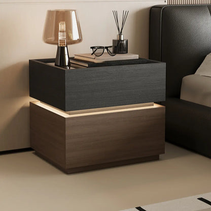 Illuminated Modern Wood Glass Nightstand Storage
