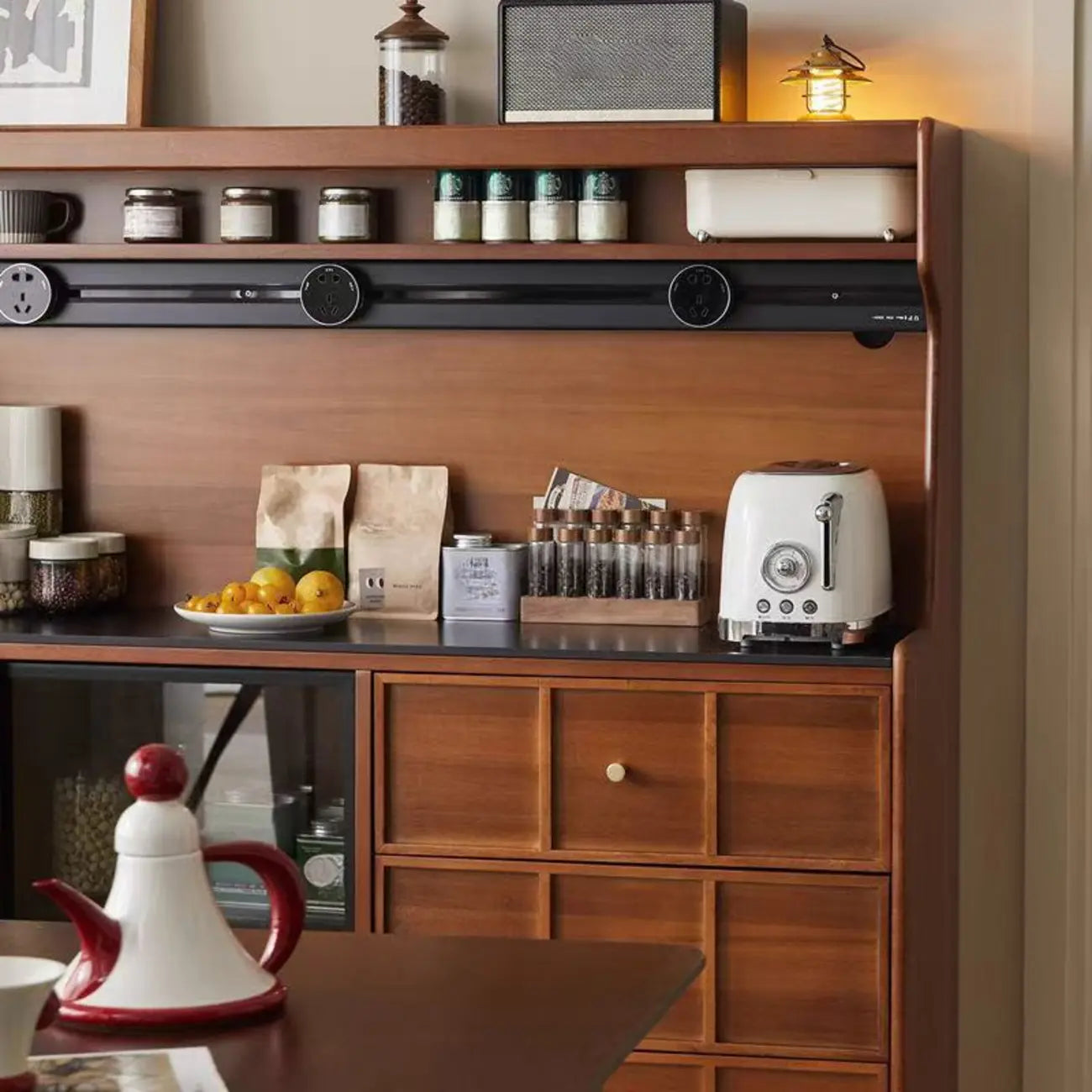 Modern Espresso Wood Buffet with Stone Top