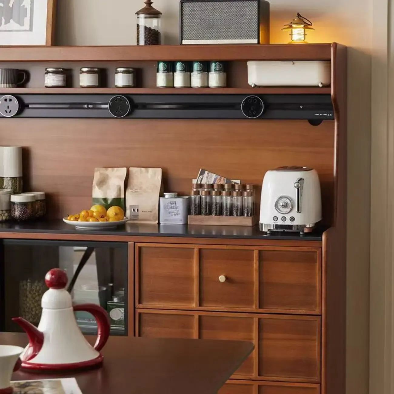 Modern Espresso Wood Buffet with Stone Top